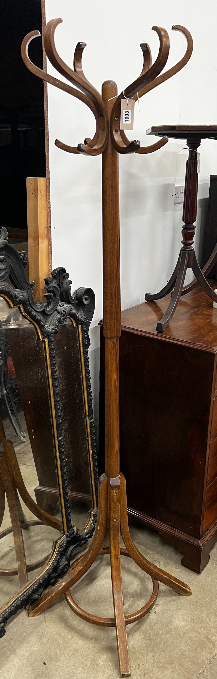 A beech Bentwood coat stand labelled Baumann, height 182cm